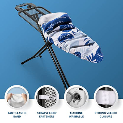 Bartnelli Ironing Board Cover and Pad, Made in Europe with New Patent Technology | 54x15 Iron Board Replacement Cover Featuring Park & Turbo Zone, Scorch Resistant 100% Cotton Thick Layered Top - color: Blue Flowers