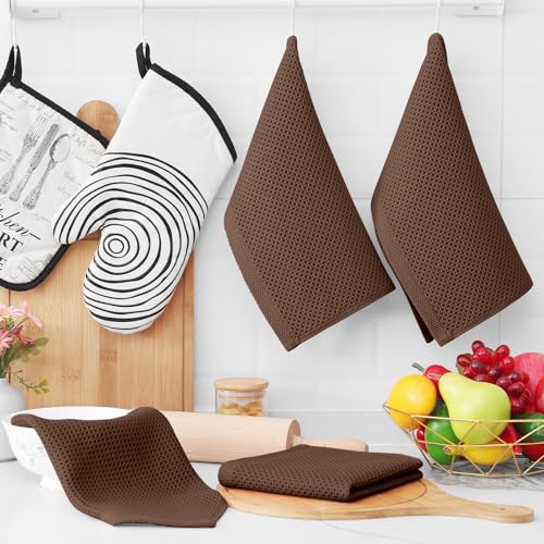 Homaxy 100% Cotton Waffle Weave Kitchen Dish Cloths 6-Pack, Coffee - color: Coffee, size: 12 X 12 - 6 Pack