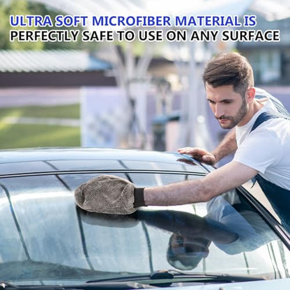 Teenyyou 6 Pcs Car Wash Mitts Microfiber, Blue, Grey, 8.85 x 7.08 Inch - color: Blue, Grey, size: 8.85 x 7.08 Inch