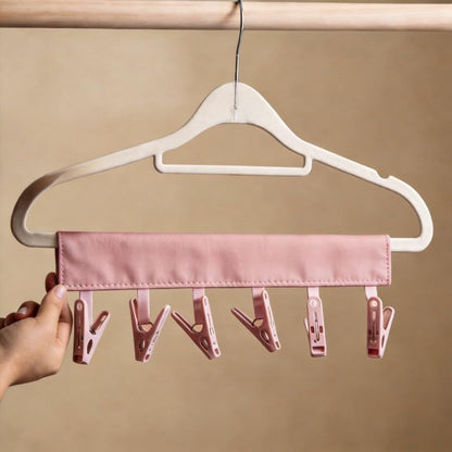 Portable Hanger Clips Travel Clothesline Folding Towel Drying Rack - color: Pink