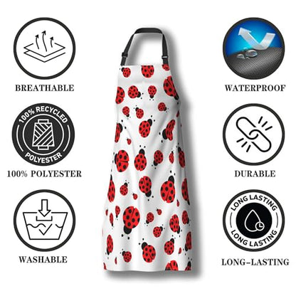 Cute Cooking Apron for Women Red Ladybug Mans Aprons for Cooking Funny for Kitchen Cooking Restaurant BBQ Painting Crafting Gardening 27” (W) x 31” (H), Waterproof Apron - color: Red Ladybug