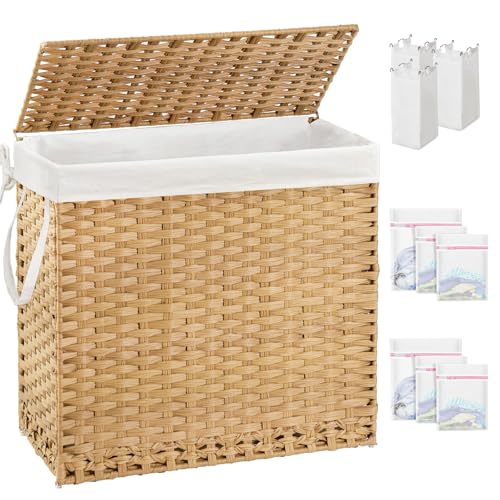 SETVSON Laundry Hamper with Lid Laundry Basket 132 L PE Rattan Natural - color: Natural, size: 35.0 Gal