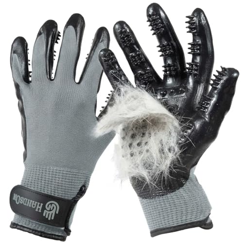 H HANDSON Pet Grooming Gloves - Patented #1 Ranked, Award Winning Shedding, Bathing, & Hair Remover Gloves - Gentle Brush for Cats, Dogs, and Horses (Grey, Medium) - color: Grey, size: Medium (1 Pair)