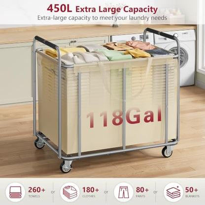 Tajsoon Large Laundry Cart with Wheels 450L, Large Laundry Basket, Kahki - color: Khaki, size: 1 Bag