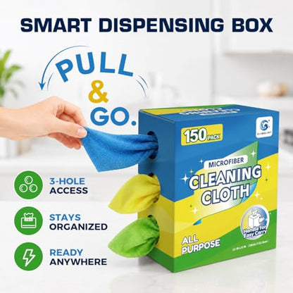 GLIMGLINT Microfiber Cleaning Cloth 150 Pack, Reusable Paper Towels 11 x 9 - color: Blue/Yellow/Green