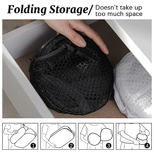4 Pcs Mesh Pop Up Laundry Hamper with Carry Handles 4 Wash Bags - color: 2 Black+2 Navy Blue