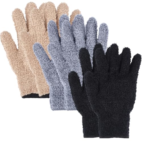 6Pcs 3 Colors Mixed Color Knitted Microfiber Plant Dusting Gloves Leaf Cleaning Knit Glove Mitts Household Washable Reusable Mittens Dusters Bulk for House Furniture Kitchen Plants Supplies - color: Mixed Color