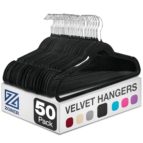 Zober Black Velvet Hangers 50 Pack, Slim Non Slip Clothes Hangers - color: Black, size: 50 Pack