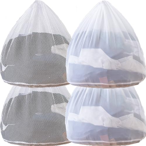 Mesh Laundry Bags with Adjustable Single Shoulder Straps 24" x 32" Sturdy Nylon Material Laundry Liners with Drawstring Closure for College, Dorm and Apartment(4PCS-XXLarge) - size: 4PCS-XXLarge