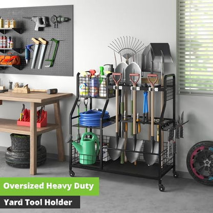 keomaisyto Garden Tool Holder Organizer with Heavy Duty Wheels for Garage - size: 36.2W*16.5"D*37"H-with Wheels
