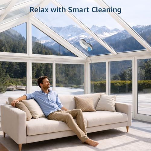 HUTT S55 Pro Window Cleaning Robot, 3D Floating Pads, Up to 6500Pa Suction, HydroJet Pump Spray, SLAM 4.0 Navigation, 80ml Water Tank, 6 x Cloths,Perfect for High-Rise Windows, Tiles and Glass - color: White