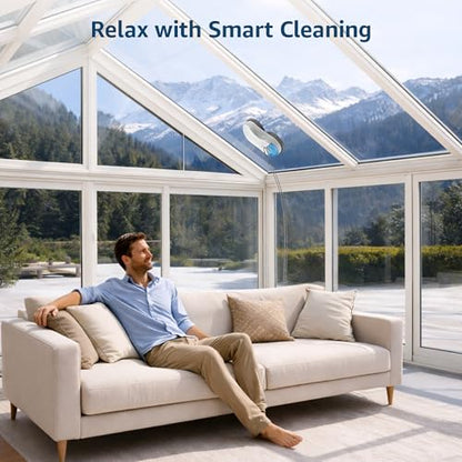 HUTT S55 Pro Window Cleaning Robot, 3D Floating Pads, Up to 6500Pa Suction, HydroJet Pump Spray, SLAM 4.0 Navigation, 80ml Water Tank, 6 x Cloths,Perfect for High-Rise Windows, Tiles and Glass - color: White