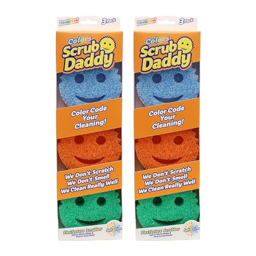 Scrub Daddy Colors - Kitchen Sponge Variety Pack - Scratch-Free Multipurpose Dish Sponges - BPA Free & Made with Polymer Foam - Stain & Odor Resistant (3 Count, 2 Pack) - size: 3 Count (Pack of 2)