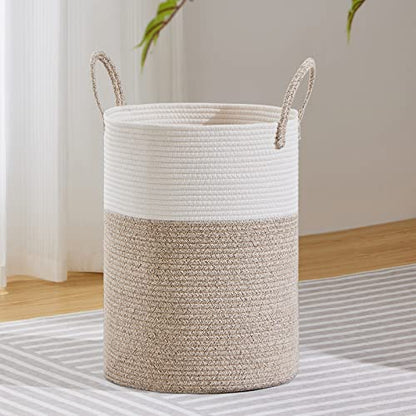 VIPOSCO 58L Tall Woven Laundry Basket Hamper, White Brown - color: Brown, size: 58L