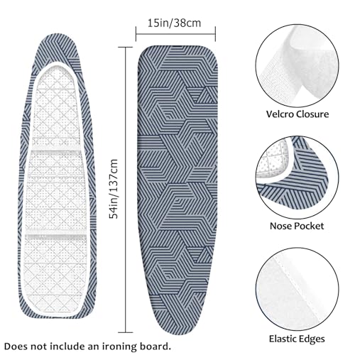 Padded Ironing Board Cover, 15 * 54 in Standard Size Ironing Board Covers, Easy Hook and Loop Fastener, Universal Fit for Standard Boards - color: Black Matter