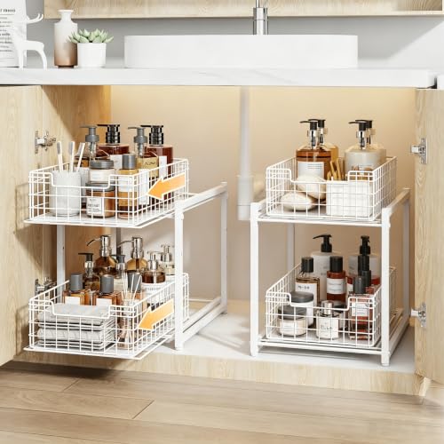 Under Sink Organizer, White 2-Tier Pull Out Cabinet Organizer - color: white