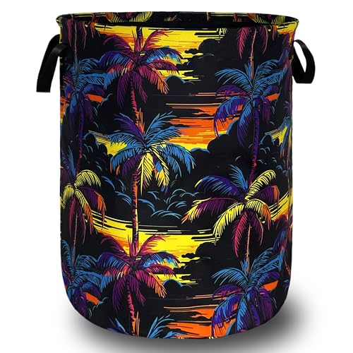 Palm Trees Laundry Basket Oxford Cloth Foldable Hamper 18.9x16.5 Inch - color: Colorful Palm Tree Hawaii Pattern