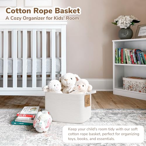Goodpick Woven Rope Storage Basket for Shelves, Rectangle, White - color: White, size: 13"L x 10"W x 9"H