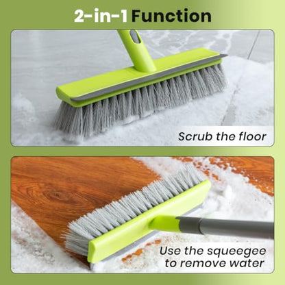 Floor Scrub Brush and 24-inches Push Broom, 2 in 1 Floor Brush and 24" Outdoor Push Broom Brush for Floor Cleaning