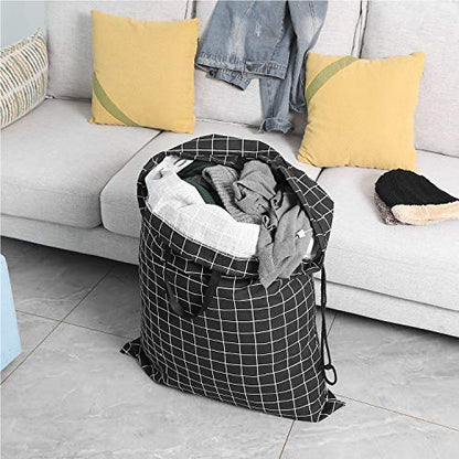 SWISSELITE Heavy Duty Laundry Drawstring Bag with Strap, 28 x 40 Inches Travel Dirty Clothes Bag for Laundromat and Household, 6 Color - color: Check Black