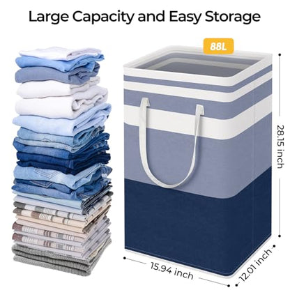 HomeHacks 2 Pack Large Laundry Baskets, Laundry Hampers Bags (Blue 88Lx2) - color: Blue, size: 88L