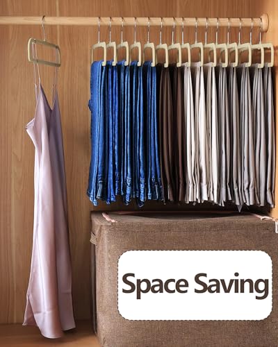 Velvet Hangers Non Slip - 20 Pack Pants Hangers for Closet - Thin Space Saving Clothes Hanger - Strong, Durable, Jean Perchas with 360 Degree Rotatable Hook for Tank Top (Beige Silver Hook) - color: Beige Silver Hook
