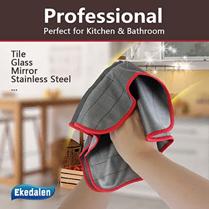 Ekedalen Microfiber Cleaning Cloth Lint Free Glass Polish, Red-Dark Grey - color: Red-dark Grey