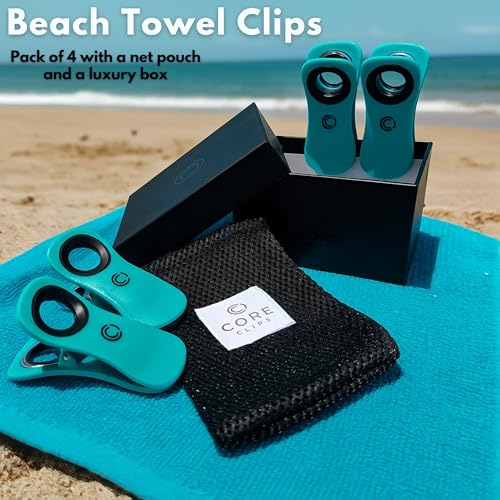 Core Clip Towel Clips for Beach Chairs Pool & Lounge Chairs on Cruise Boat - color: Turquoise