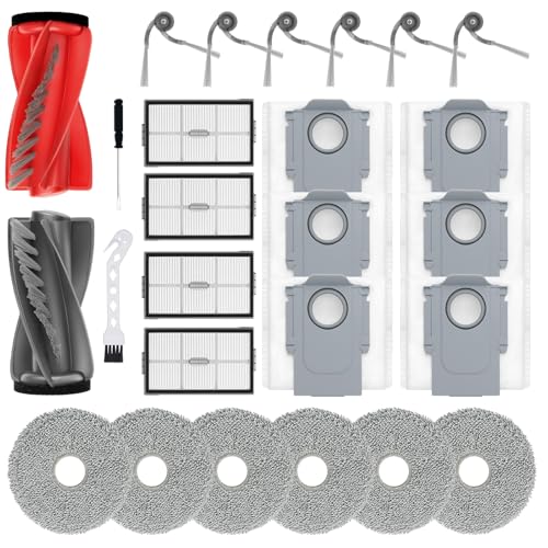 Replacement Accessories Parts for Roborock Saros 20, Saros 10R, Qrevo Edge 2, Qrevo CurvX Robot Vacuum Kit, 2 Main Brush 4 Hepa Filter 6 Mop Pads 6 Side Brush 6 Dust Bags - size: 26 Pcs for Roborock Saros 10R