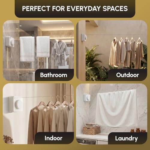 Retractable Clothesline Indoor, Wall Mounted, White - color: White