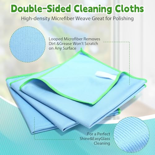 Maxcheck 24 Pack Microfiber Glass Cleaning Cloths, 16" x 16", Blue - color: Blue