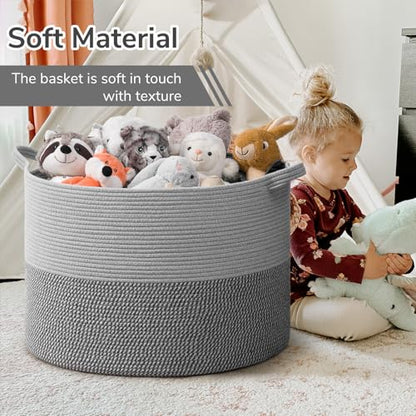 INDRESSME 115L Extra Large Woven Rope Blanket Basket Living Room, Grey - color: Light & Dark Grey, size: 23.6"D x 15.7"H