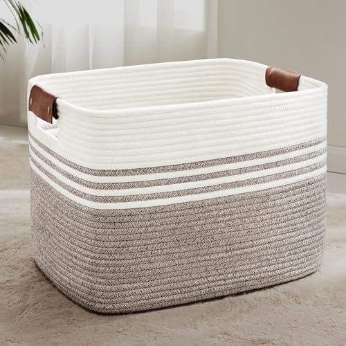 100L Woven Laundry Basket Hamper with Leather Handles,Dark Brown - color: Dark Brown, size: 100L