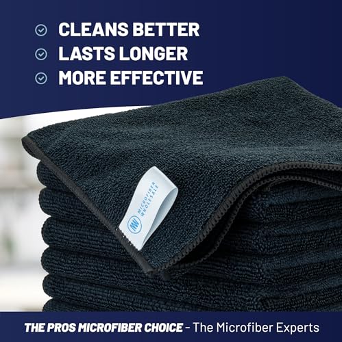 MW PRO Microfiber Cleaning Cloths Black (12 Pack, 12x12) - Commercial Janitorial Towels & Lint Free Rags - Heavy Duty for Auto Detailing, Glass Windows, Housekeeping & Screens - Washable 300+ Times - color: Black, size: 12 Count (Pack of 1)