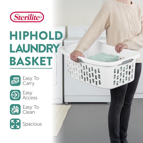 Sterilite HipHold Laundry Basket, Plastic Rectangle Clothes Hamper, 6 Pack - color: White, size: 1.5 Bushel (6 Pack)