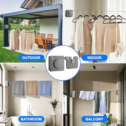 15.7Ft Retractable Clothesline Indoor is Also an Anti-sag Retractable Clothesline Outdoor,Stainless Steel Wire Laundry line Retractable for Drying Clothes ，with 12 Clip (Grey) - color: Gray