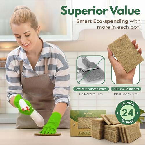 AIRNEX Plant-Based Scouring Pads for Dishes - Coconut Husk Non Scratch Scrub Pads - Natural Kitchen Scrubbing Pads for Pots & Pans - Eco Friendly & Non Abrasive Dish Scrubber Pads - Pack of 24 - size: 24 pack