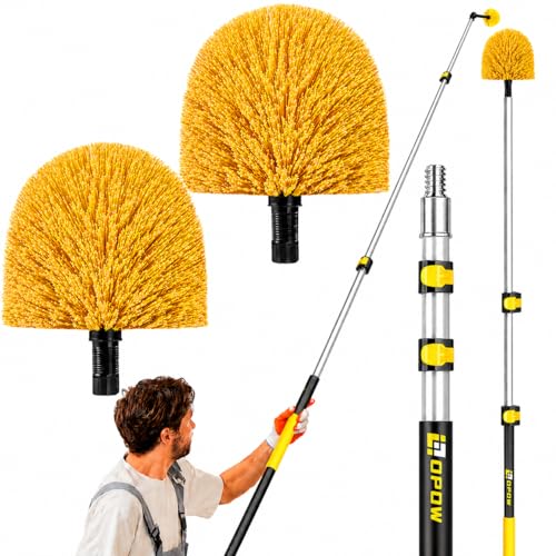 20ft High Reach Cobweb Duster with 5-12ft Extension Pole and 2 Brush Heads - size: 12 feet
