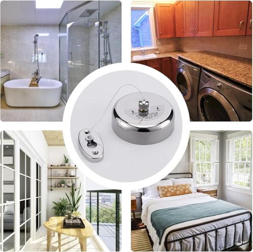 304 Stainless Steel Retractable Clothesline Indoor with 9.2FT Adjustable Nylon Rope, Wall Mounted Retractable Line String Clothes Line for Drying in Hotel, Bathroom, Laundry Outdoor Indoor