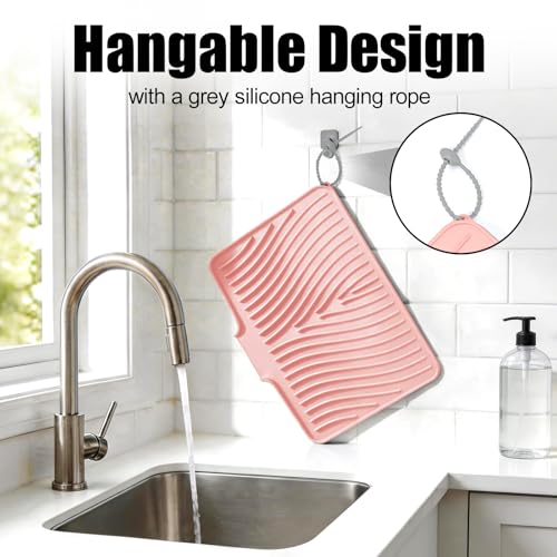 TIKNIK Silicone Dish Drying Mat for Kitchen Counter, Pink-1pcs, 16" x 12" - color: Pink-1pc, size: 16" x 12"