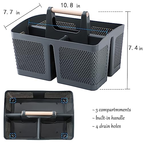 rejomiik Portable Plastic Shower Caddy with Bamboo Handle, Grey - color: Grey