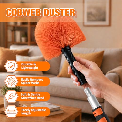LAANPOLE 30FT Cobweb Duster with Extension Pole, Spider Web Brush for Cleaning Extendable, Professional Ceiling and Corner Dusters for Outdoor Indoor Use - size: 30FT
