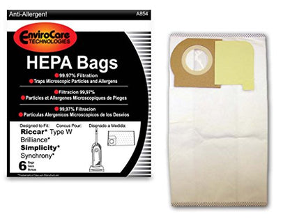 EnviroCare Replacement HEPA Filtration Vacuum Cleaner Dust Bags made to fit Riccar Type W Brilliance and Simplicity Synchrony Uprights 6 Pack