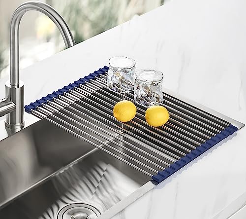 Tomorotec Roll Up Dish Drying Rack Over Sink, 304 Steel, 17.7x12.5, Indigo - color: Indigo, size: 17.7 x 12.5 in