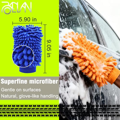 Microfiber Car Wash Mitt, 2 Pack Premium Chenille Wash Mitt, Scratch-Free, Lint-Free, Super Absorbent Car Cleaning Glove for Auto Detailing, Cars, Trucks, SUVs, RVs & Boats
