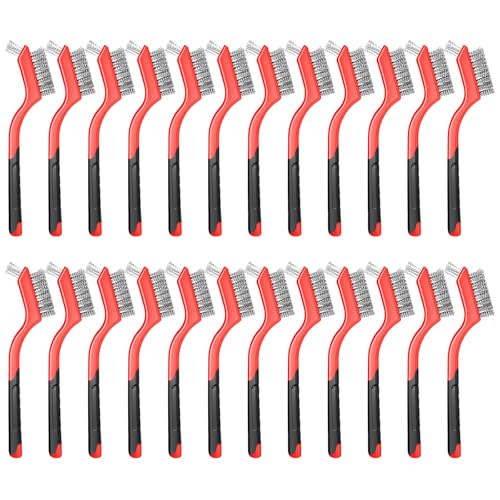 24-Pack Wire Brush Set, Stainless Steel Scrub Cleaning Brushes with Ergonomic Grip & Hanging Hole, for Kitchen, Bathroom, Keyboard, Car