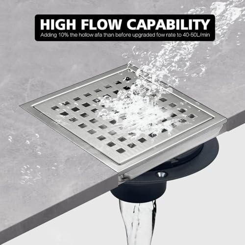 4 Inch Square Shower Drain with Flange, Removeable Grate SUS 304 Stainless Steel Shower Drain with Hair Catcher (Brushed Nickel, 4 Inch) - color: Brushed Nickel, size: 4 Inch