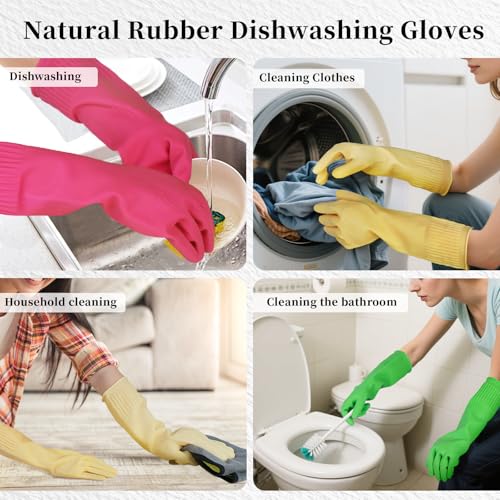Rubber Gloves for Cleaning – 3 Pairs Reusable Gloves for Dishwashing, Kitchen and Household Tasks, 15-Inch Long (Regular Style, Large (Fits Medium Hands)) - size: Large (Fits Medium Hands), style: Regular Style