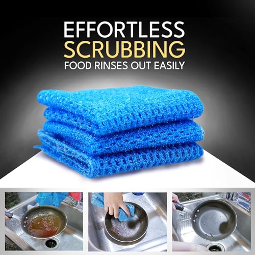 Non Scratch Dish Scrubbers for Cleaning Dishes (3PK) - Reusable Kitchen Sponge - Replace Dish Sponges for Washing Dishes - Best Household Scrubbing Pad & Alternative Dishwashing Scrub Pads Supplies - color: Blue 3 Pk