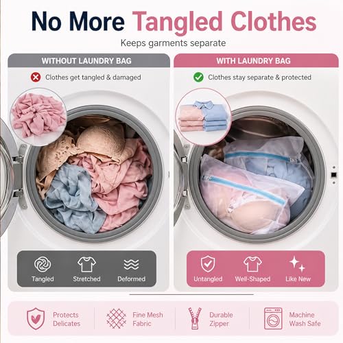 Large Mesh Laundry Wash Bag for Delicates, Lingerie Garment Bag with Premium Snag-Proof Zipper, Heavy Duty Reusable Travel Storage Organizer for Bras, Socks, Sweaters - Large (1 Pack,Blue)